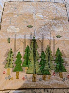 Land of Nod - Crate & Barrel - Baby Quilt Blanket - Nature Forest Pine Trees